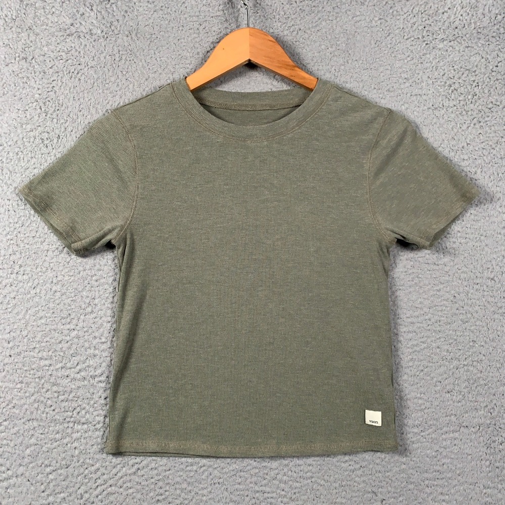 Vuori Pose Fitted Tee Women Medium Olive Green Ribbed Short Sleeve Crew Neck Top